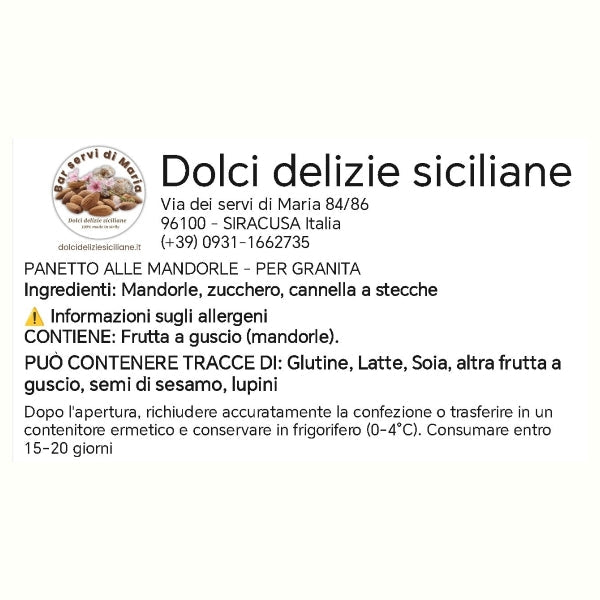 Panetto alle mandorle per granita 600g - 4,2kg Granita - Dolci delizie siciliane