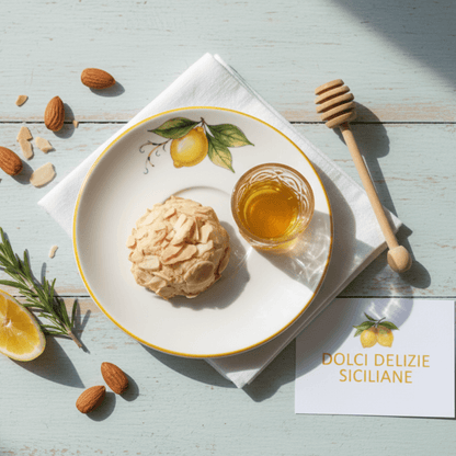Biscotti alle mandorle con mandorle a scaglie dolci delizie siciliane su tavola apparecchiata per colazione