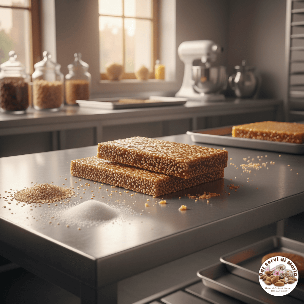 Torrone di sesamo giuggiulena siciliana dolci delizie siciliane su teglia da forno il laboratorio di pasticceria
