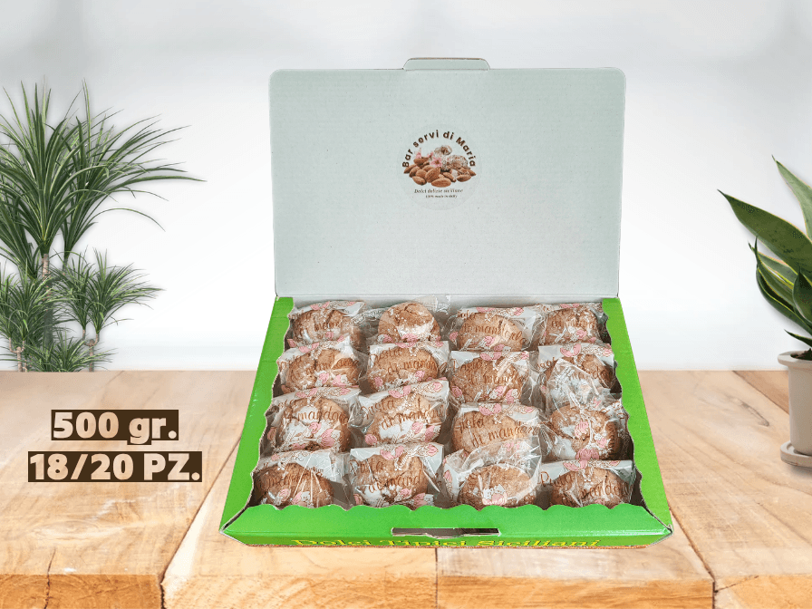 Box da 500g amaretti alle mandorle dolci delizie siciliane, confezionati uno ad uno