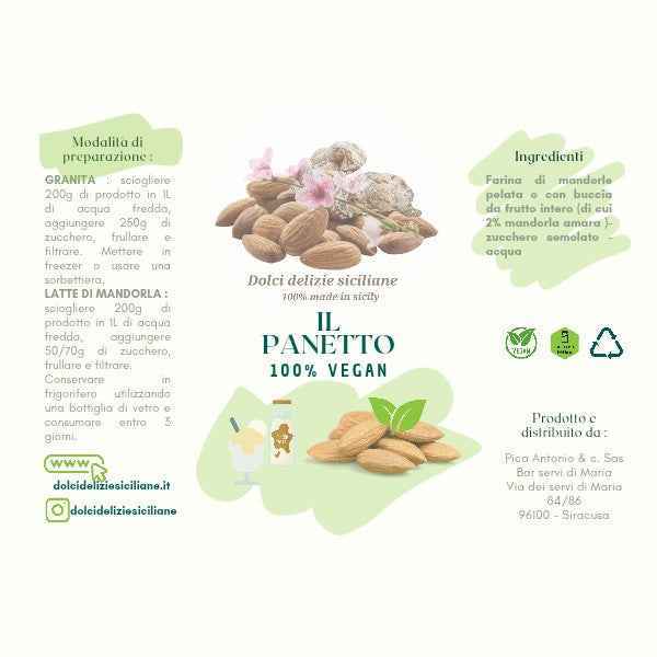 Panetto latte di mandorla 600g - Per 3 litri - Dolci delizie siciliane